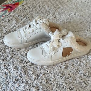 Kate Spade NY White and Tan Fuzzy Lined Sneakers